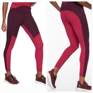 Athleta All In Structure 7/8 Berry and Burgandy Colorblock Leggings Size Small